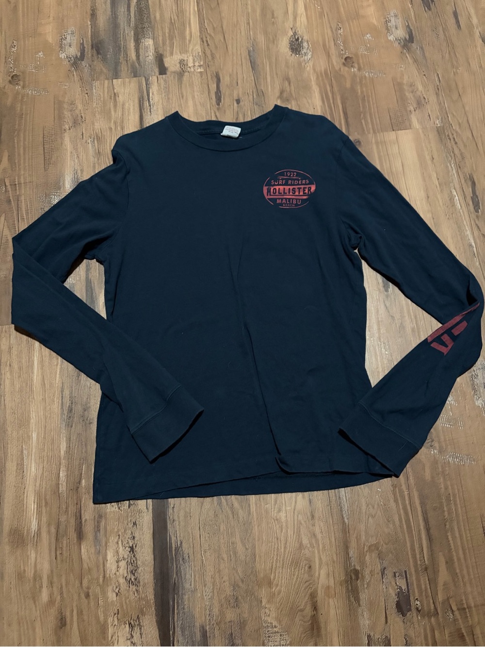 Hollister Navy Long Sleeve Tee with Red Logo